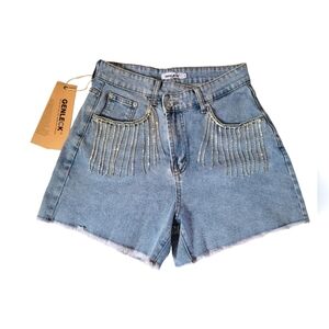 O'Neill Blue Denim Shorts with Sparkling Fringe